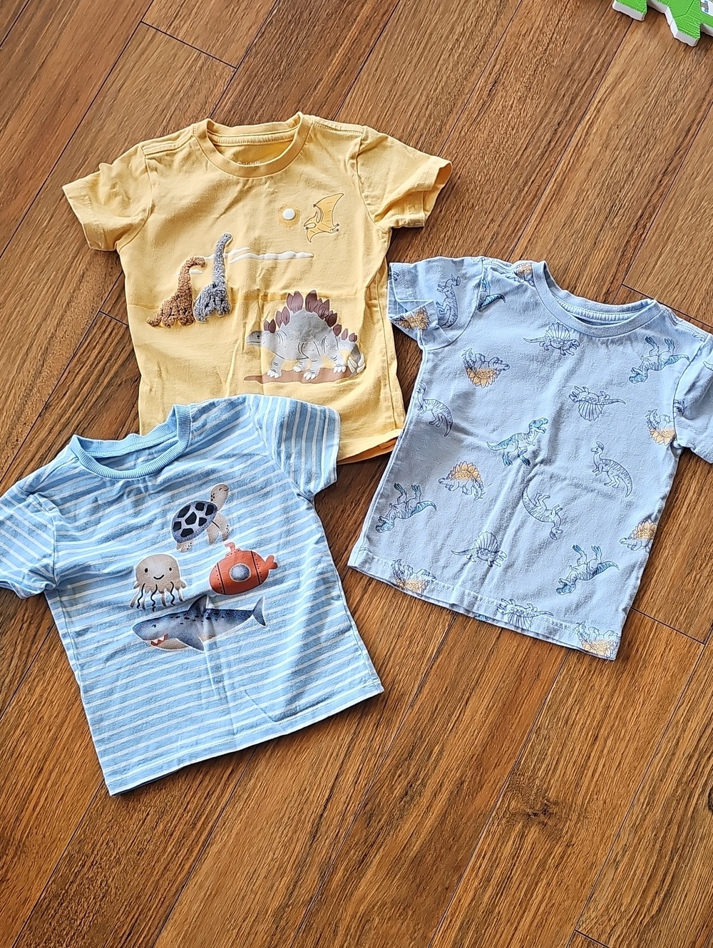 Kids 3-Pack Short Sleeve Tee Set - Yellow & Light Blue Dino & Ocean Prints